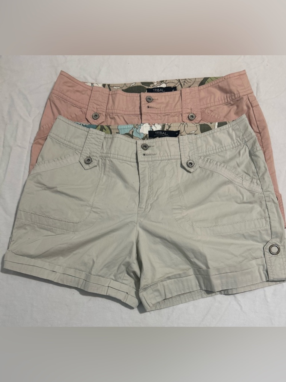 Tribal Twin-Pack Cargo Shorts in Pink and Cream